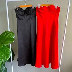 Red and Black Strapless Forever 21 Midi Dresses Size S